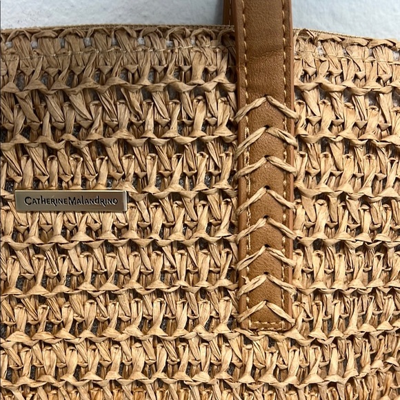 Catherine Malandrino Natural Woven Tote with Brown Handles - Picture 5 of 10